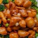 A plate of orange chicken